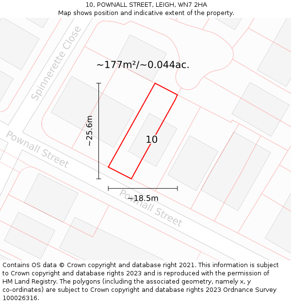 10, POWNALL STREET, LEIGH, WN7 2HA: Plot and title map