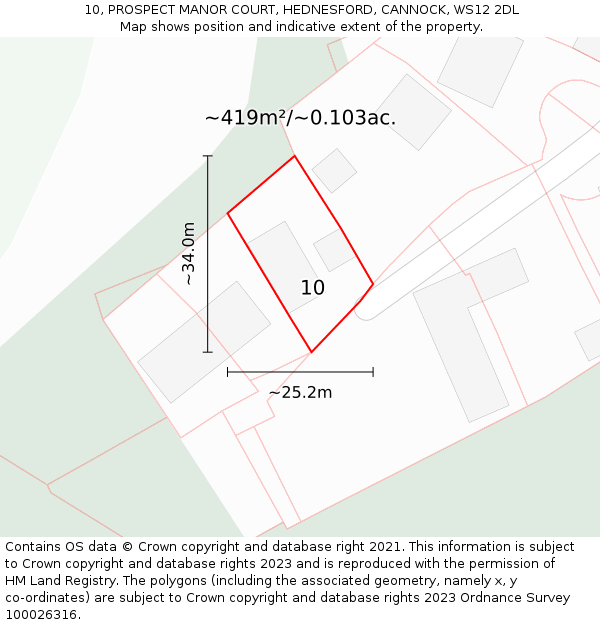 10, PROSPECT MANOR COURT, HEDNESFORD, CANNOCK, WS12 2DL: Plot and title map