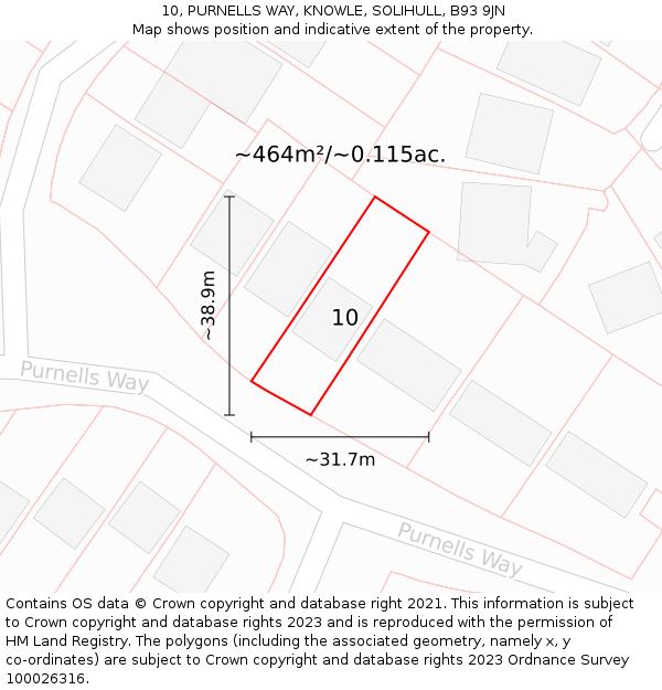 10, PURNELLS WAY, KNOWLE, SOLIHULL, B93 9JN: Plot and title map