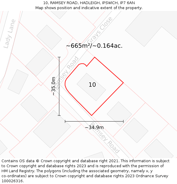 10, RAMSEY ROAD, HADLEIGH, IPSWICH, IP7 6AN: Plot and title map