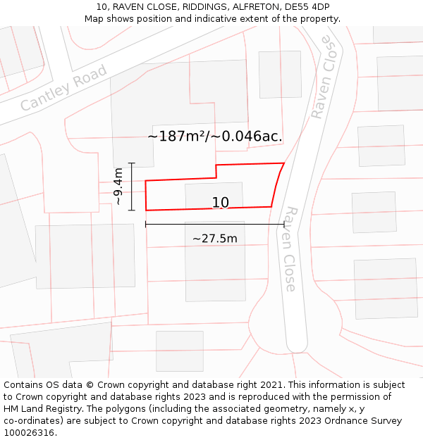 10, RAVEN CLOSE, RIDDINGS, ALFRETON, DE55 4DP: Plot and title map