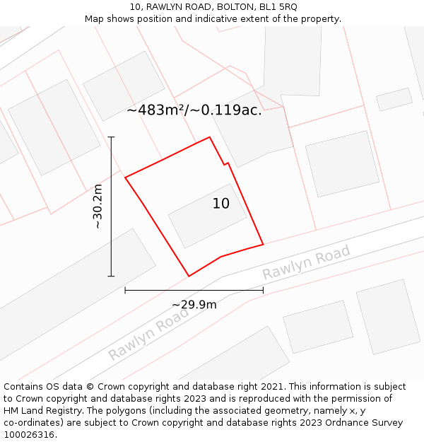 10, RAWLYN ROAD, BOLTON, BL1 5RQ: Plot and title map