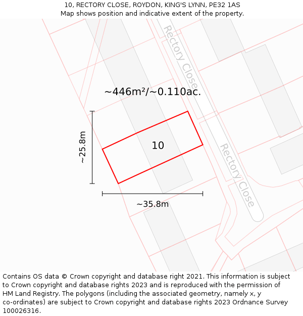 10, RECTORY CLOSE, ROYDON, KING'S LYNN, PE32 1AS: Plot and title map