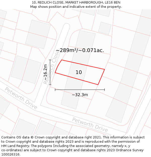 10, REDLICH CLOSE, MARKET HARBOROUGH, LE16 8EN: Plot and title map