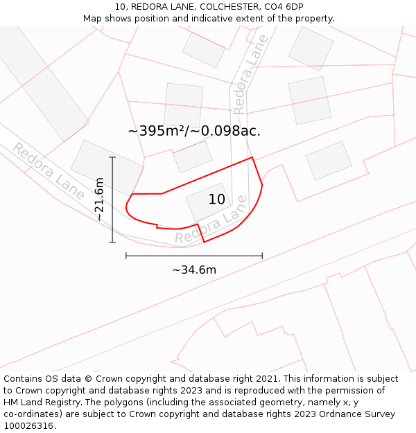 10, REDORA LANE, COLCHESTER, CO4 6DP: Plot and title map