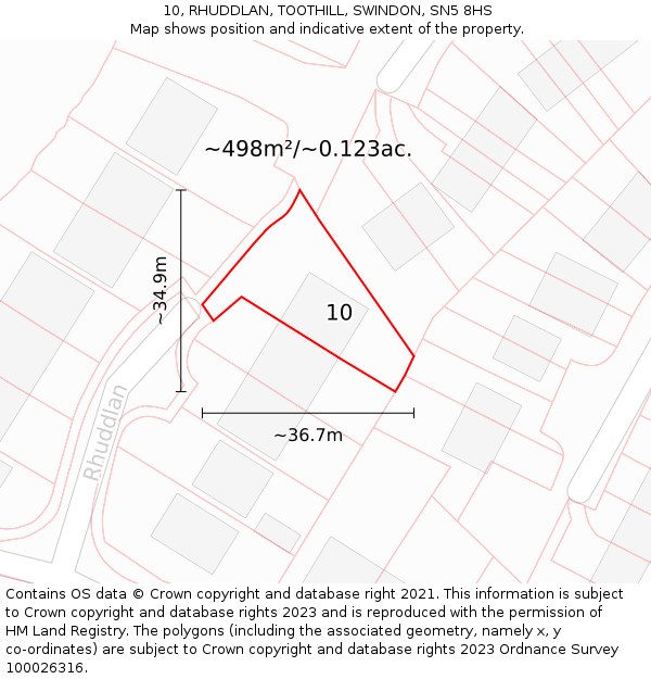 10, RHUDDLAN, TOOTHILL, SWINDON, SN5 8HS: Plot and title map