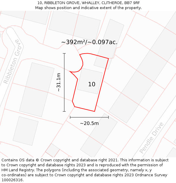 10, RIBBLETON GROVE, WHALLEY, CLITHEROE, BB7 9RF: Plot and title map