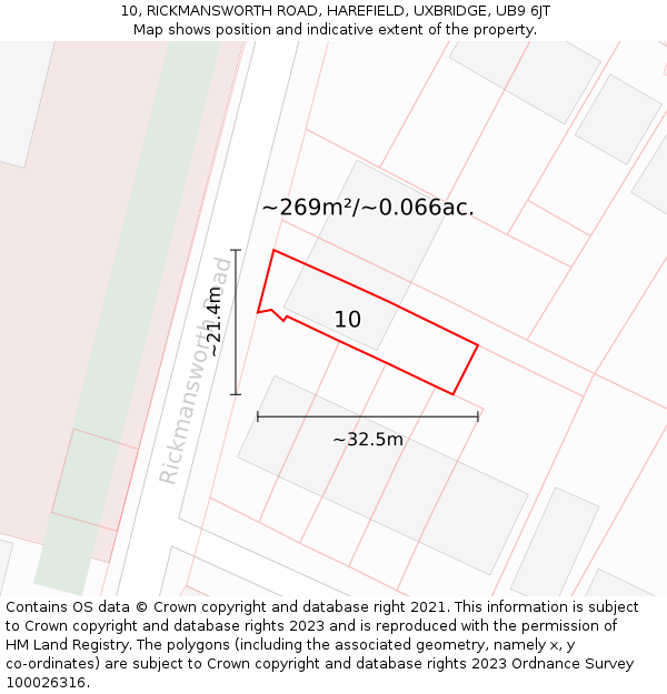 10, RICKMANSWORTH ROAD, HAREFIELD, UXBRIDGE, UB9 6JT: Plot and title map