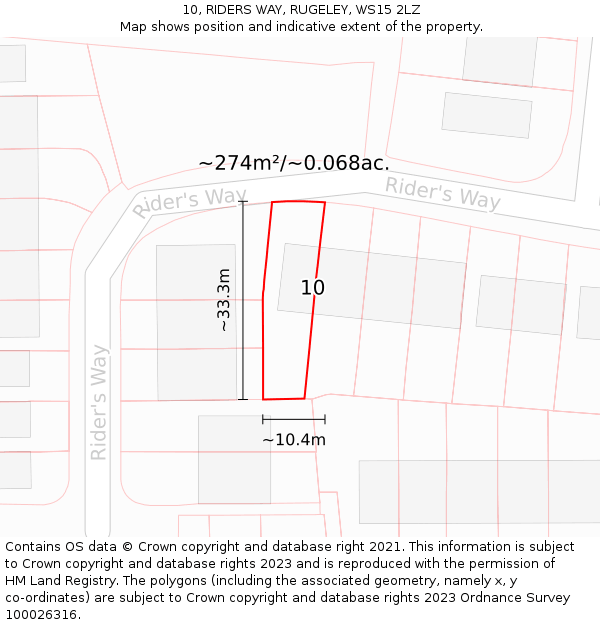 10, RIDERS WAY, RUGELEY, WS15 2LZ: Plot and title map