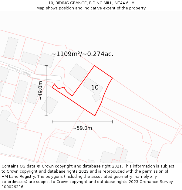 10, RIDING GRANGE, RIDING MILL, NE44 6HA: Plot and title map