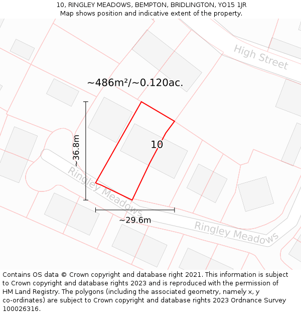 10, RINGLEY MEADOWS, BEMPTON, BRIDLINGTON, YO15 1JR: Plot and title map