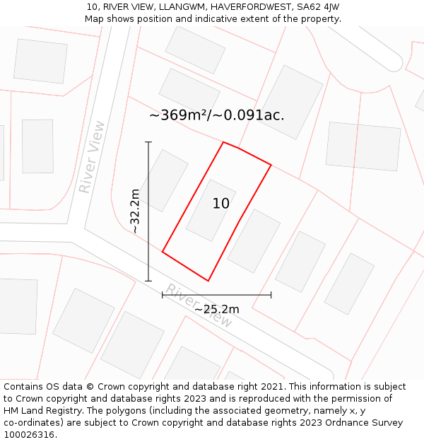 10, RIVER VIEW, LLANGWM, HAVERFORDWEST, SA62 4JW: Plot and title map