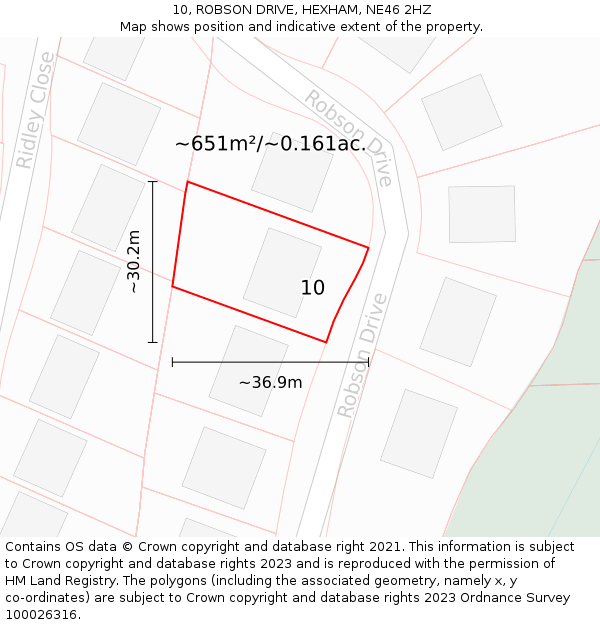 10, ROBSON DRIVE, HEXHAM, NE46 2HZ: Plot and title map