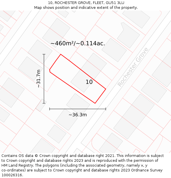 10, ROCHESTER GROVE, FLEET, GU51 3LU: Plot and title map