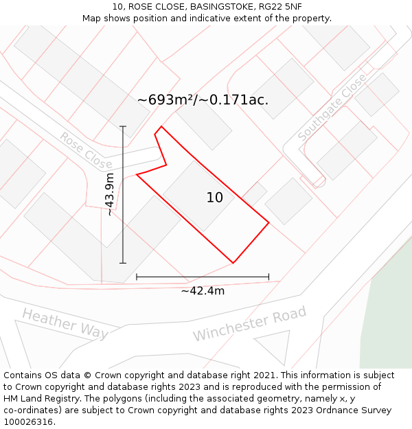 10, ROSE CLOSE, BASINGSTOKE, RG22 5NF: Plot and title map