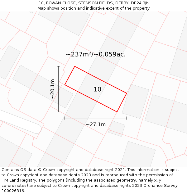 10, ROWAN CLOSE, STENSON FIELDS, DERBY, DE24 3JN: Plot and title map