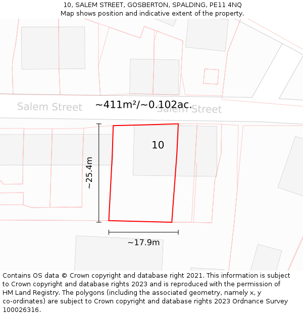 10, SALEM STREET, GOSBERTON, SPALDING, PE11 4NQ: Plot and title map