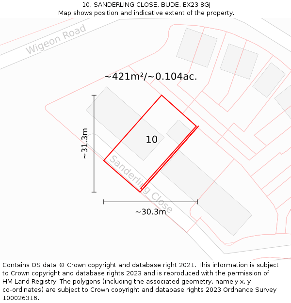 10, SANDERLING CLOSE, BUDE, EX23 8GJ: Plot and title map