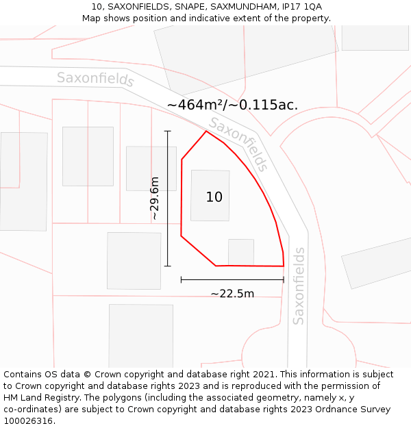 10, SAXONFIELDS, SNAPE, SAXMUNDHAM, IP17 1QA: Plot and title map