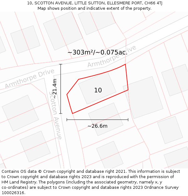 10, SCOTTON AVENUE, LITTLE SUTTON, ELLESMERE PORT, CH66 4TJ: Plot and title map