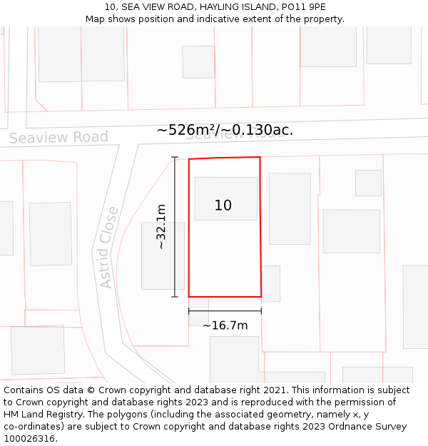 10, SEA VIEW ROAD, HAYLING ISLAND, PO11 9PE: Plot and title map