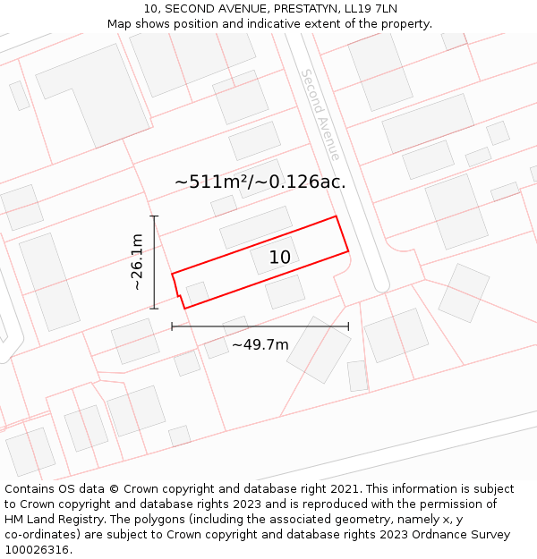 10, SECOND AVENUE, PRESTATYN, LL19 7LN: Plot and title map