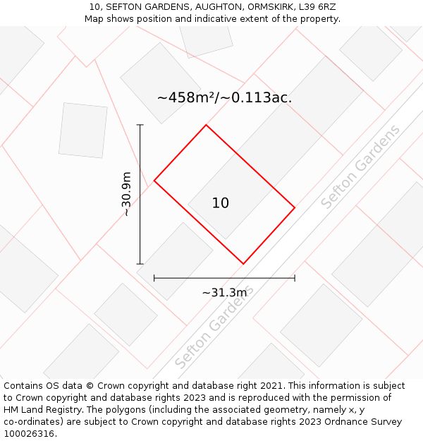 10, SEFTON GARDENS, AUGHTON, ORMSKIRK, L39 6RZ: Plot and title map