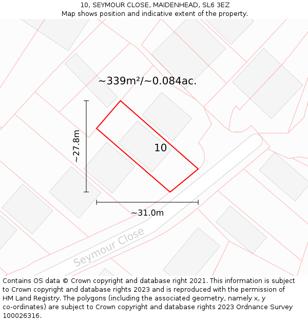 10, SEYMOUR CLOSE, MAIDENHEAD, SL6 3EZ: Plot and title map