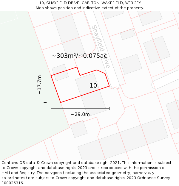 10, SHAYFIELD DRIVE, CARLTON, WAKEFIELD, WF3 3FY: Plot and title map