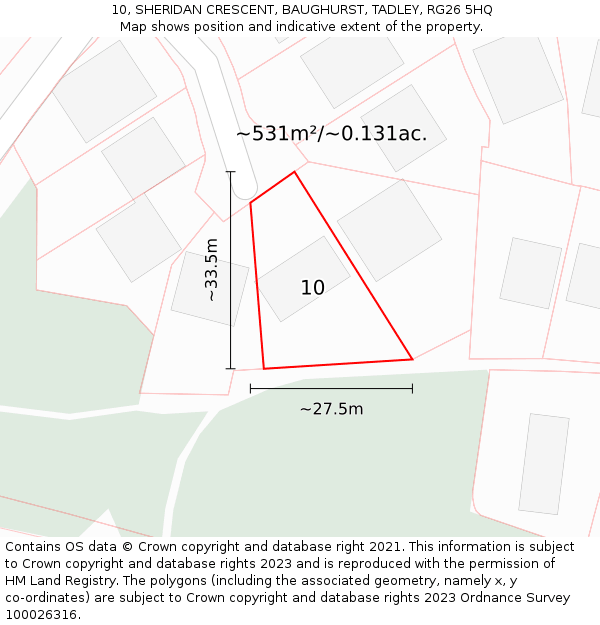 10, SHERIDAN CRESCENT, BAUGHURST, TADLEY, RG26 5HQ: Plot and title map