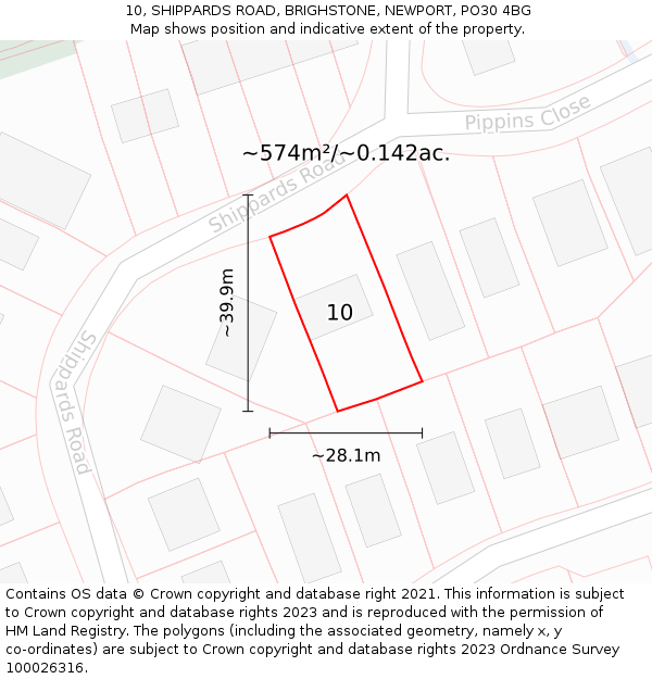 10, SHIPPARDS ROAD, BRIGHSTONE, NEWPORT, PO30 4BG: Plot and title map