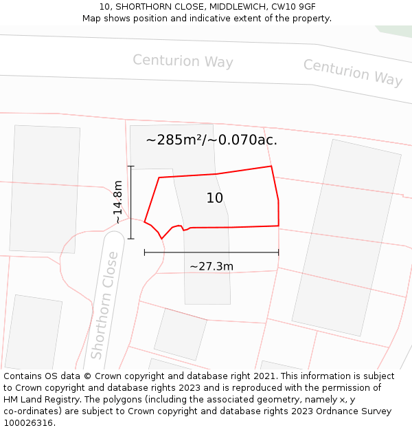 10, SHORTHORN CLOSE, MIDDLEWICH, CW10 9GF: Plot and title map