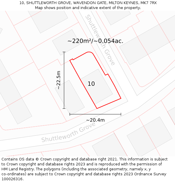 10, SHUTTLEWORTH GROVE, WAVENDON GATE, MILTON KEYNES, MK7 7RX: Plot and title map