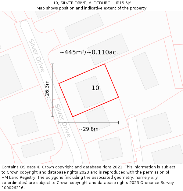 10, SILVER DRIVE, ALDEBURGH, IP15 5JY: Plot and title map