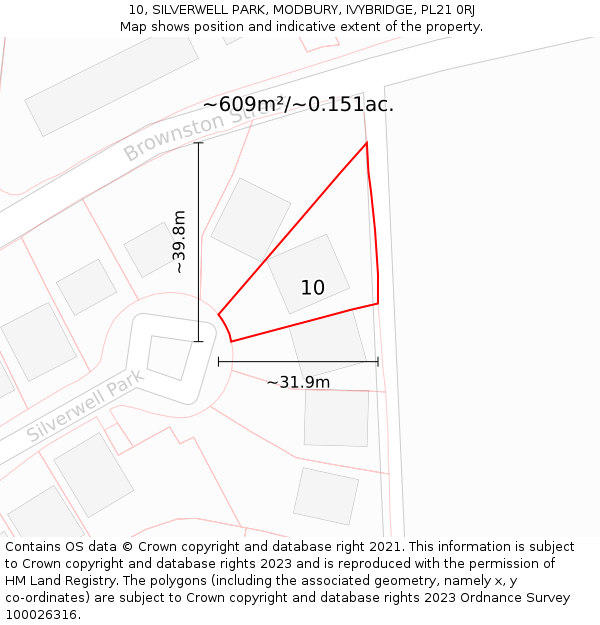 10, SILVERWELL PARK, MODBURY, IVYBRIDGE, PL21 0RJ: Plot and title map