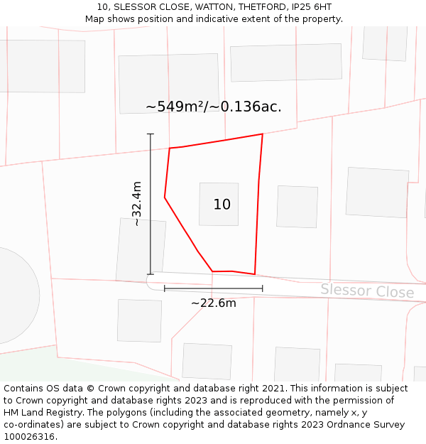 10, SLESSOR CLOSE, WATTON, THETFORD, IP25 6HT: Plot and title map