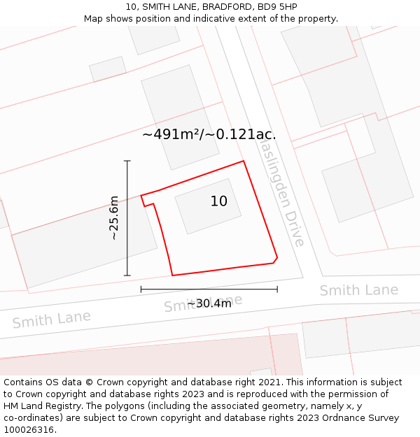 10, SMITH LANE, BRADFORD, BD9 5HP: Plot and title map