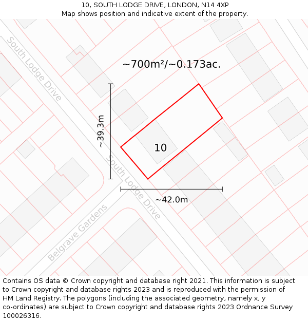 10, SOUTH LODGE DRIVE, LONDON, N14 4XP: Plot and title map