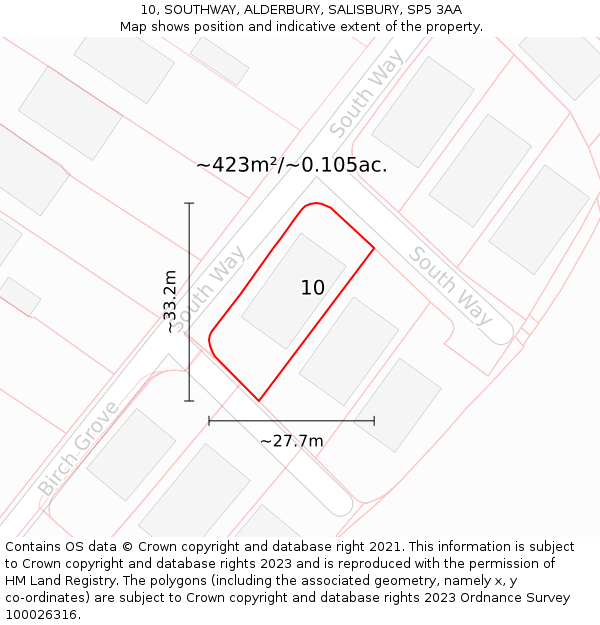 10, SOUTHWAY, ALDERBURY, SALISBURY, SP5 3AA: Plot and title map