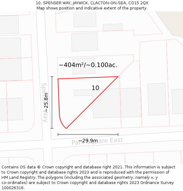 10, SPENSER WAY, JAYWICK, CLACTON-ON-SEA, CO15 2QX: Plot and title map