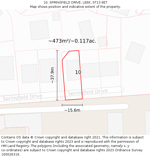 10, SPRINGFIELD DRIVE, LEEK, ST13 6ET: Plot and title map