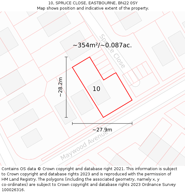 10, SPRUCE CLOSE, EASTBOURNE, BN22 0SY: Plot and title map