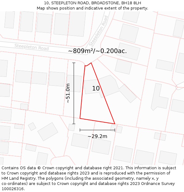 10, STEEPLETON ROAD, BROADSTONE, BH18 8LH: Plot and title map