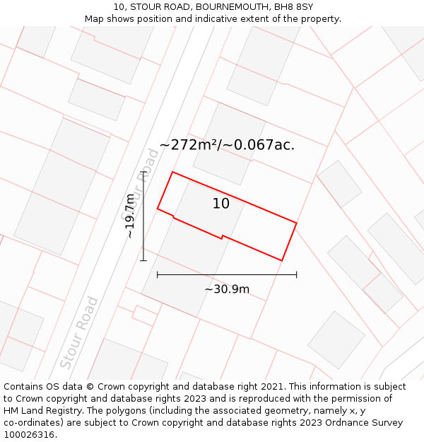 10, STOUR ROAD, BOURNEMOUTH, BH8 8SY: Plot and title map