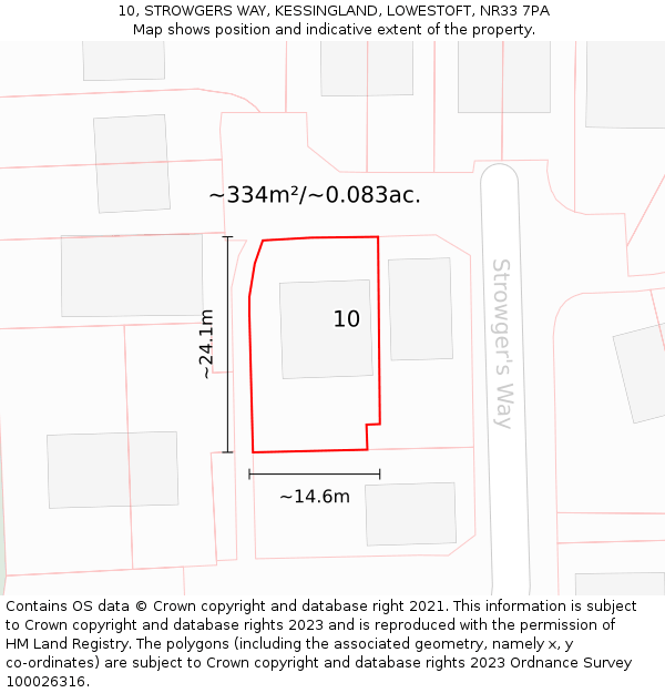 10, STROWGERS WAY, KESSINGLAND, LOWESTOFT, NR33 7PA: Plot and title map