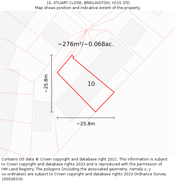 10, STUART CLOSE, BRIDLINGTON, YO15 3TD: Plot and title map