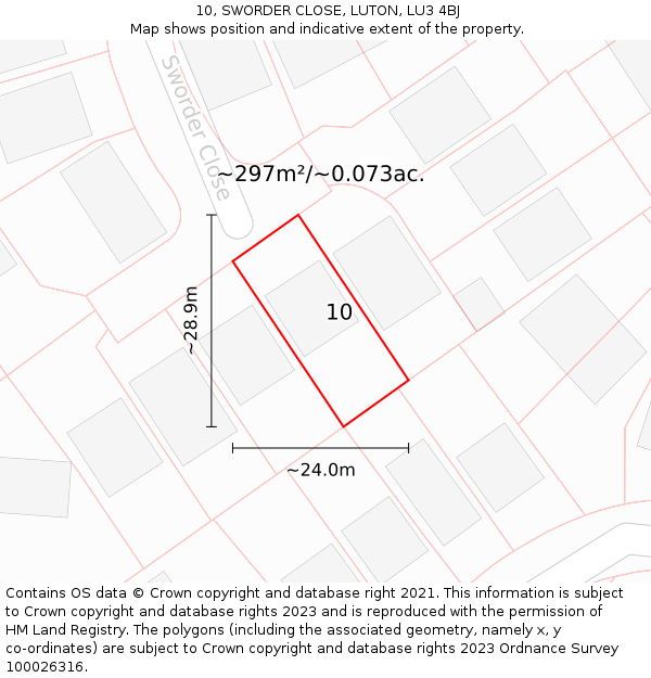 10, SWORDER CLOSE, LUTON, LU3 4BJ: Plot and title map