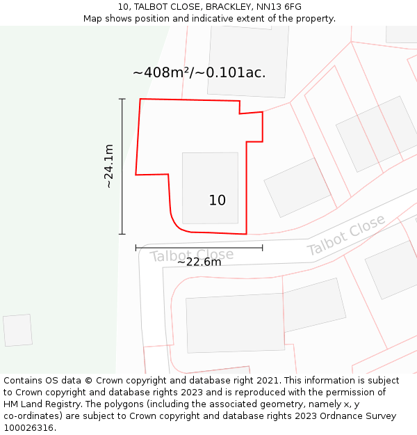 10, TALBOT CLOSE, BRACKLEY, NN13 6FG: Plot and title map