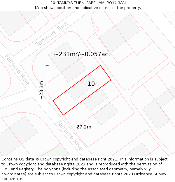 10, TAMMYS TURN, FAREHAM, PO14 3AN: Plot and title map