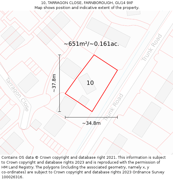 10, TARRAGON CLOSE, FARNBOROUGH, GU14 9XF: Plot and title map